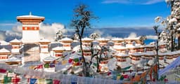 Dochula Pass Bhutan – 108 Druk Wangyal Chortens with Panoramic Eastern Himalayan Mountain Views on Clear Day